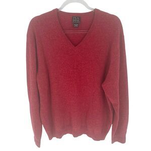 Jos A Bank Sweater Mens Large Red 100% Cashmere V Neck Pullover Soft Luxury
